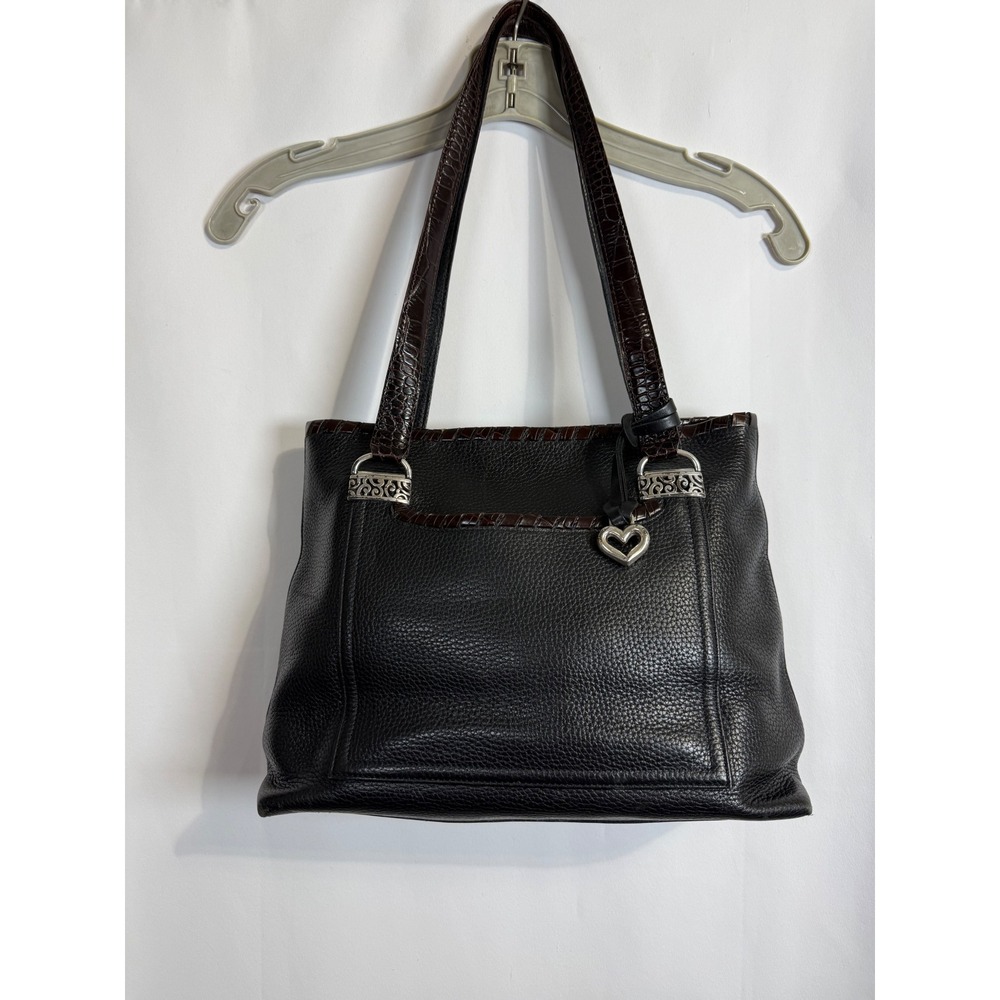 Brighton Black Pebbled Leather Tote Bag Brown Croc Trim D185191